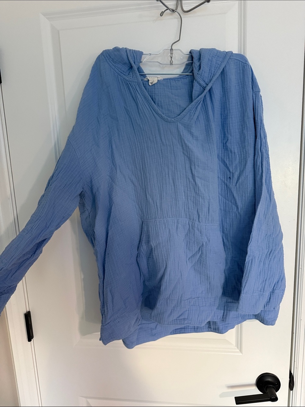 Light Blue Women’s linen Hooded Pullover Top